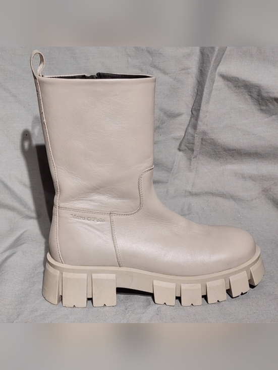 Marc O'Polo Shoes - MARC O'POLO Gray Leather Mid-Calf Boots with Chunky Platform Soles, size 38